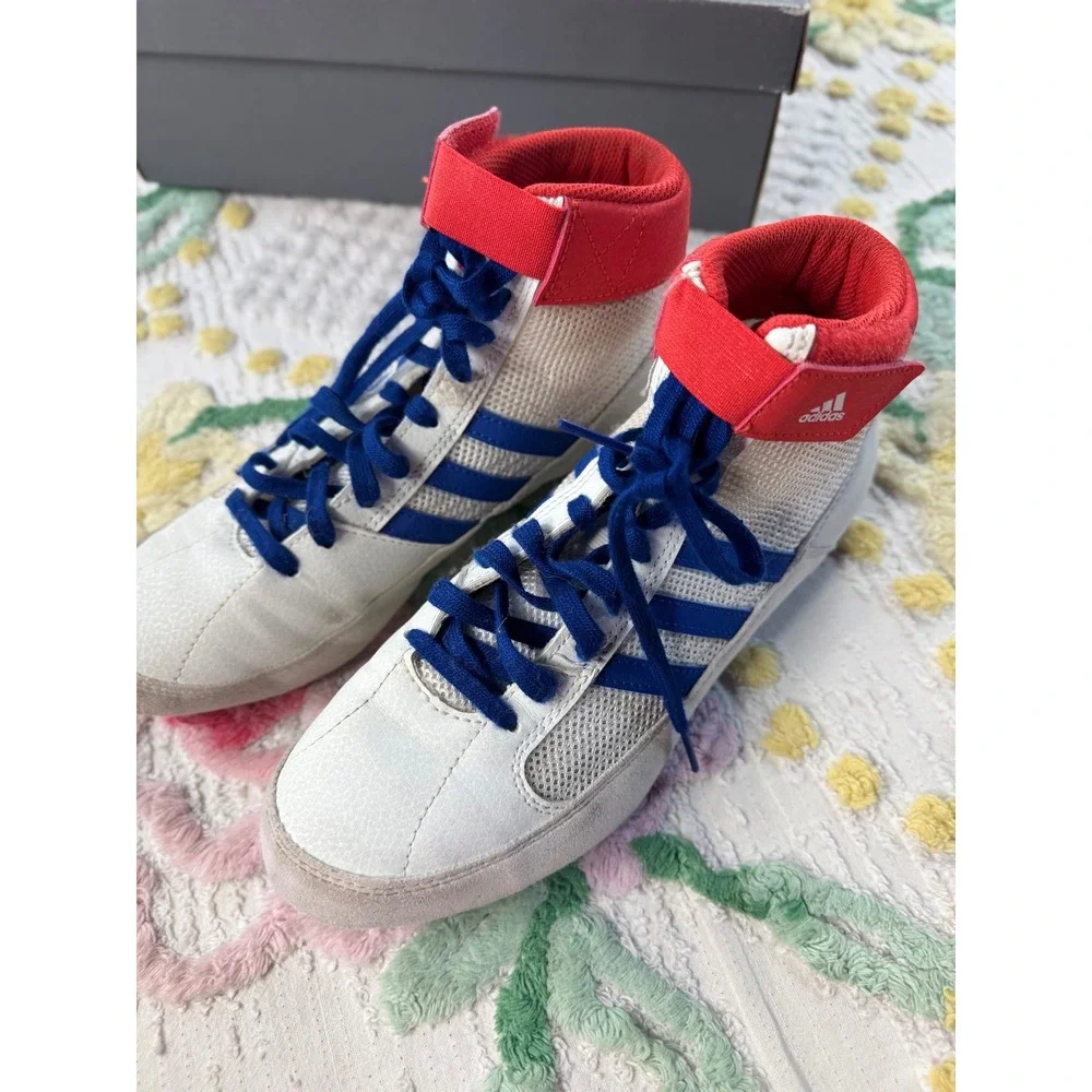 Adidas Combat Speed 5 Wrestling Shoes Mens 6.5 White Red Blue BD7129 High Top